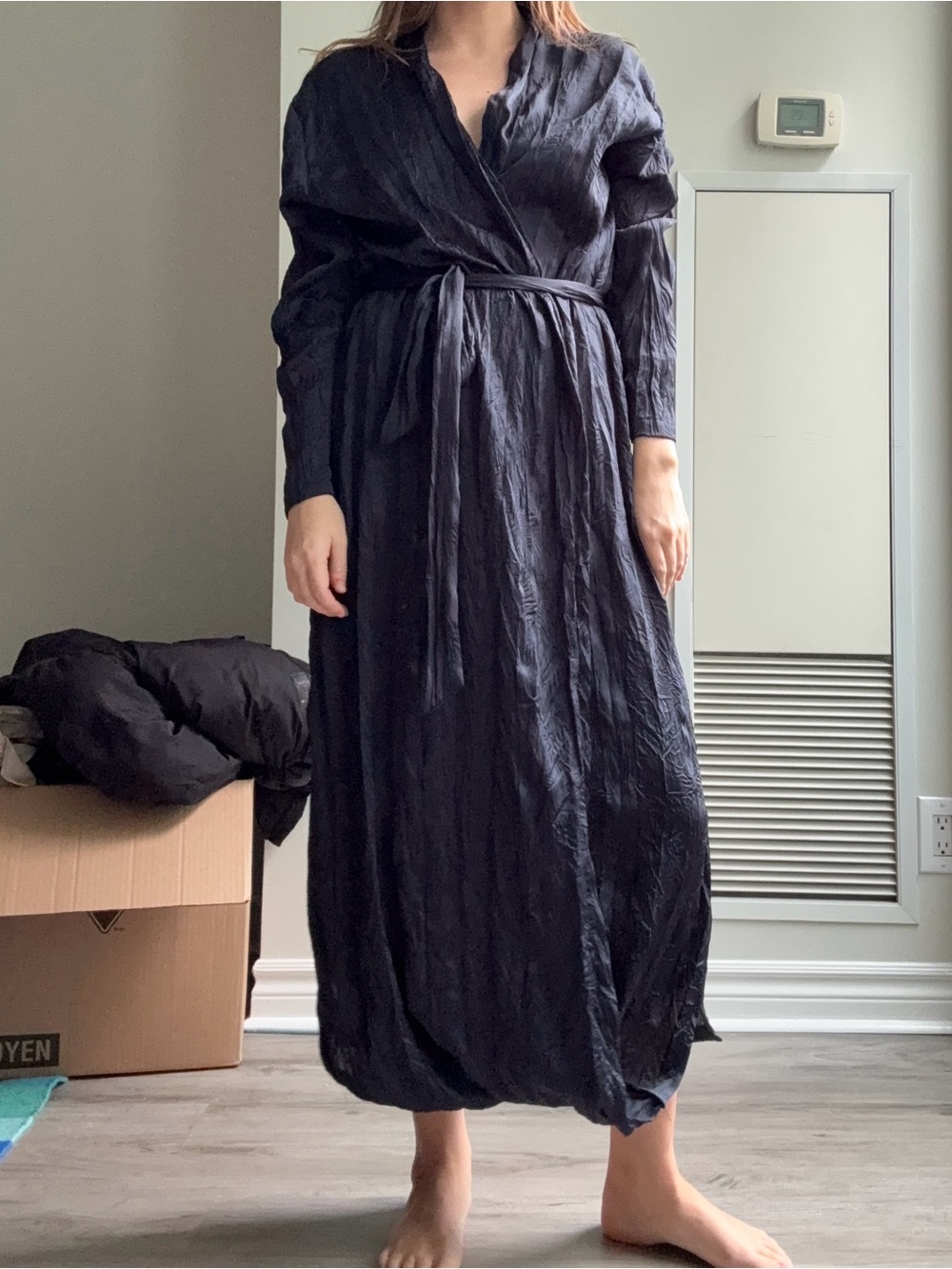 ZARA dark navy Wrap Long Sleeve Maxi Dress - Unbranded